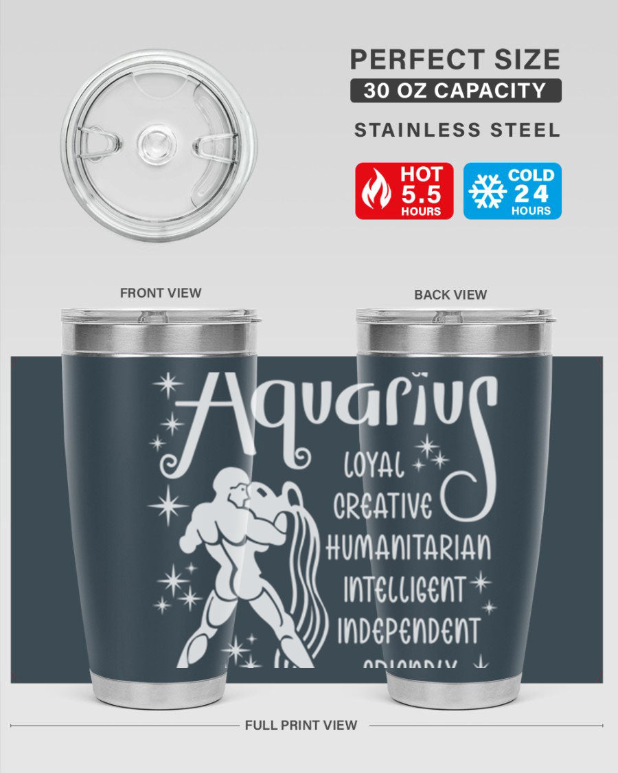 Aquarius 68# 20oz Tumbler in stainless steel with a drink-thru lid, showcasing its sleek design and double wall insulation.