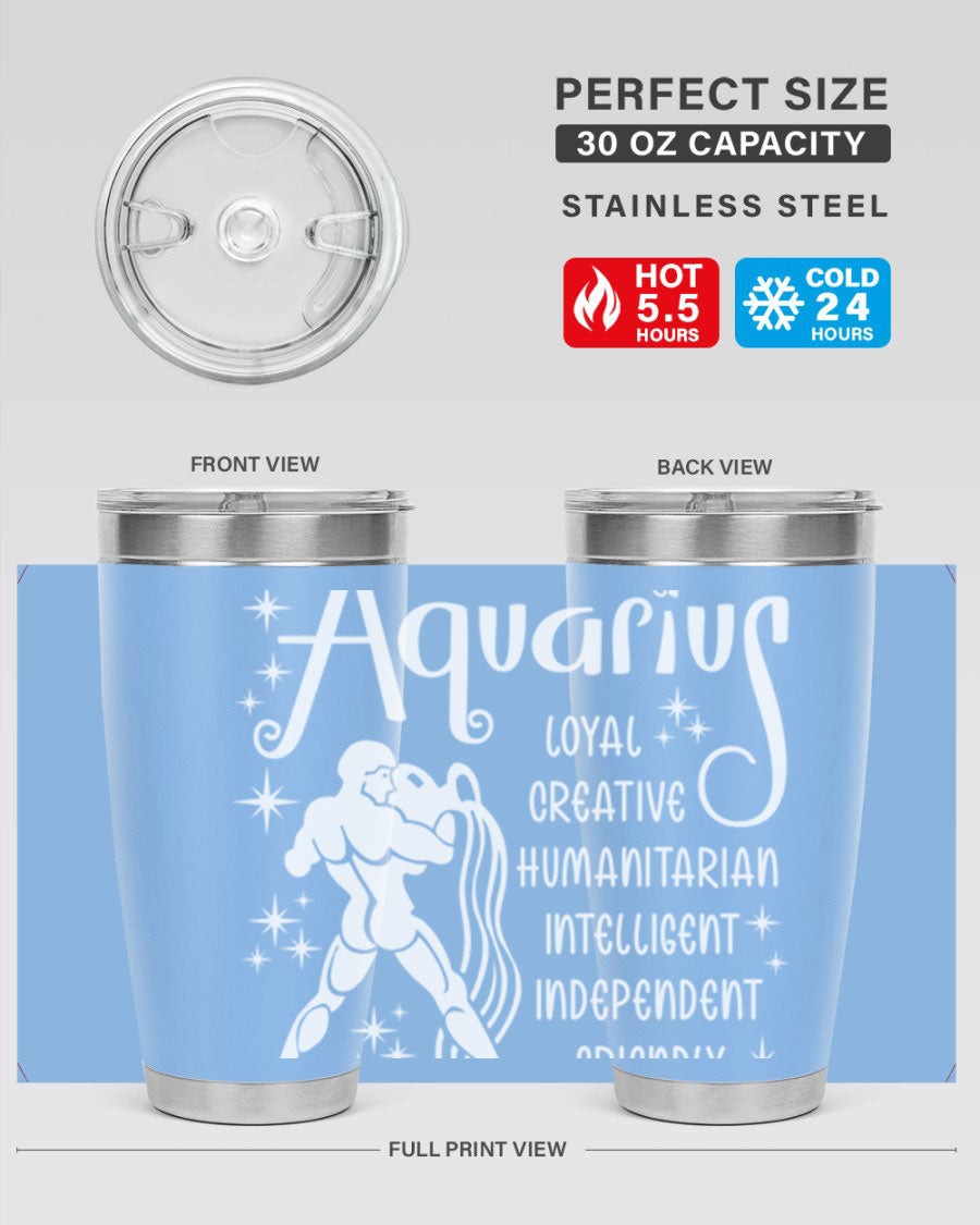 Aquarius 68# 20oz Tumbler in stainless steel with a drink-thru lid, showcasing its sleek design and double wall insulation.