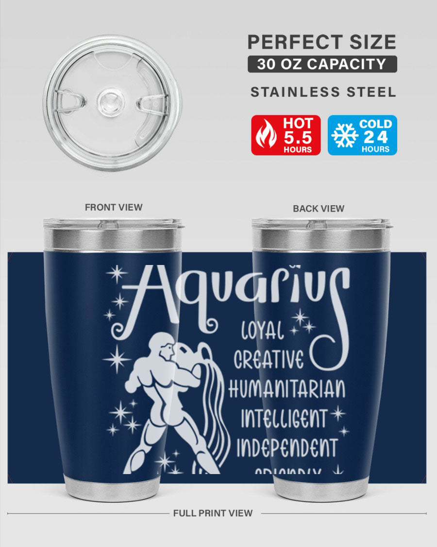 Aquarius 68# 20oz Tumbler in stainless steel with a drink-thru lid, showcasing its sleek design and double wall insulation.