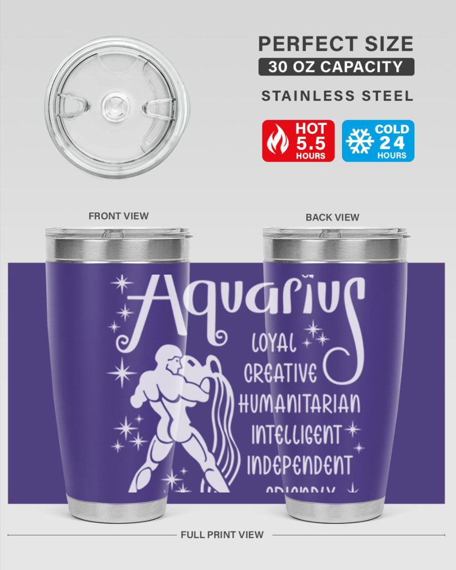 Aquarius 68# 20oz Tumbler in stainless steel with a drink-thru lid, showcasing its sleek design and double wall insulation.