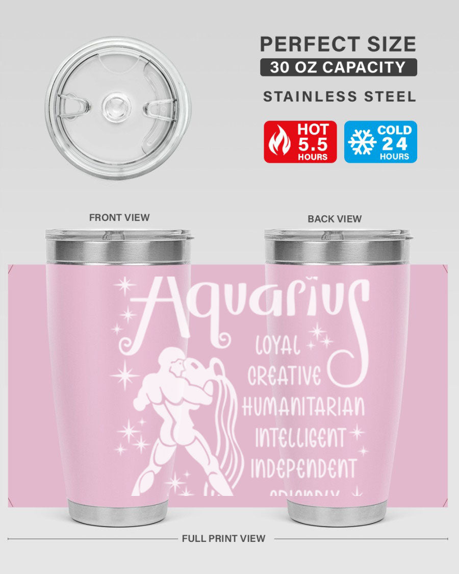 Aquarius 68# 20oz Tumbler in stainless steel with a drink-thru lid, showcasing its sleek design and double wall insulation.