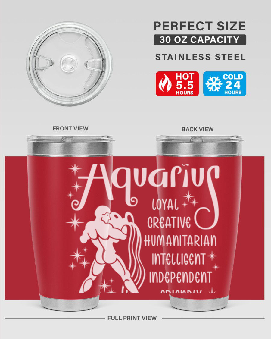 Aquarius 68# 20oz Tumbler in stainless steel with a drink-thru lid, showcasing its sleek design and double wall insulation.