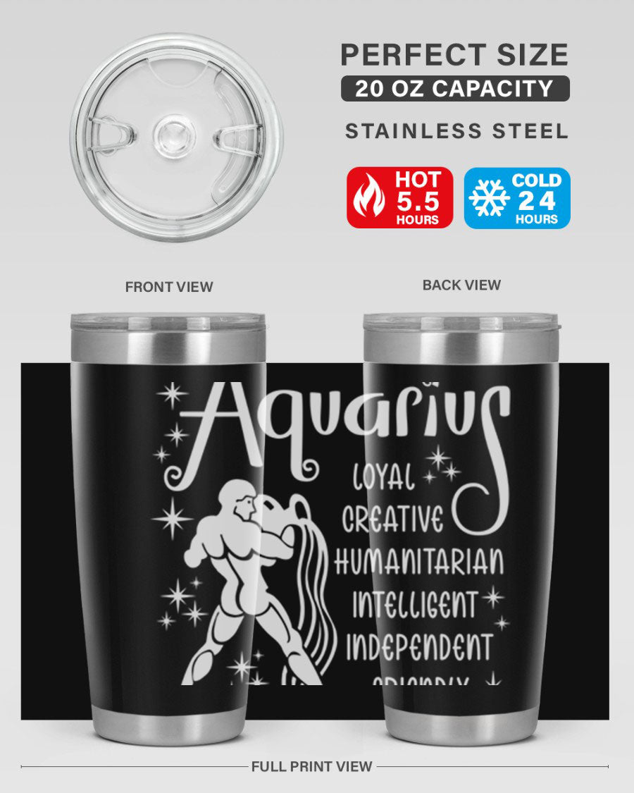 Aquarius 68# 20oz Tumbler in stainless steel with a drink-thru lid, showcasing its sleek design and double wall insulation.