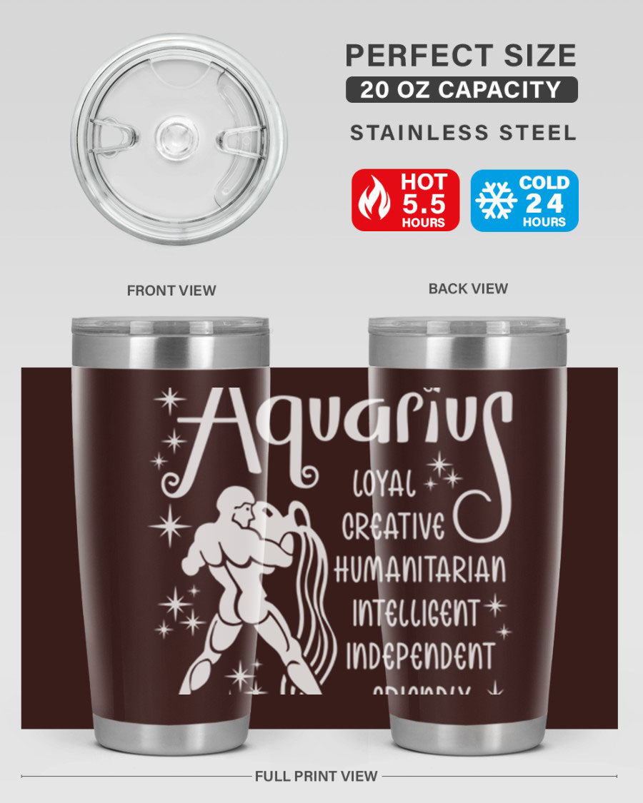 Aquarius 68# 20oz Tumbler in stainless steel with a drink-thru lid, showcasing its sleek design and double wall insulation.