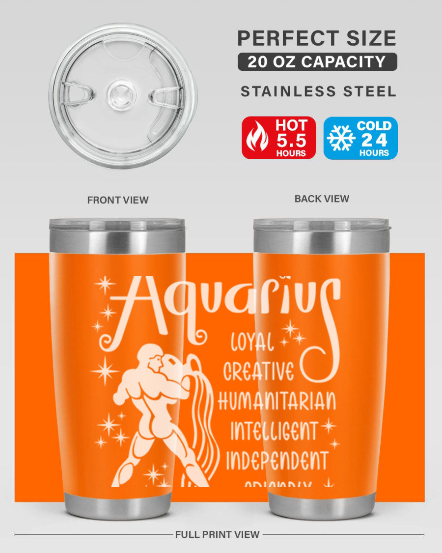 Aquarius 68# 20oz Tumbler in stainless steel with a drink-thru lid, showcasing its sleek design and double wall insulation.