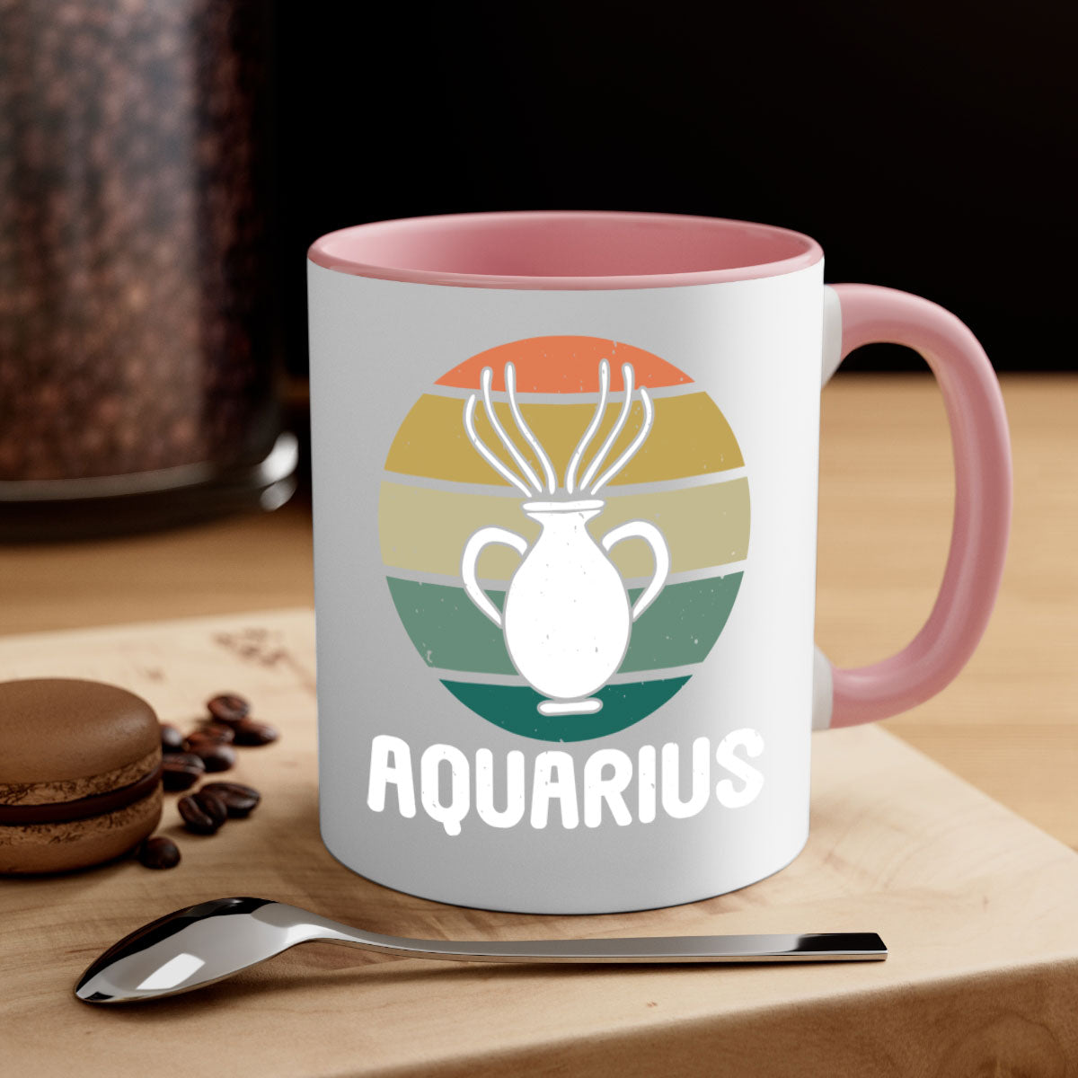Aquarius 78# Zodiac Mug with colorful handle and glossy finish, available in multiple colors and sizes.