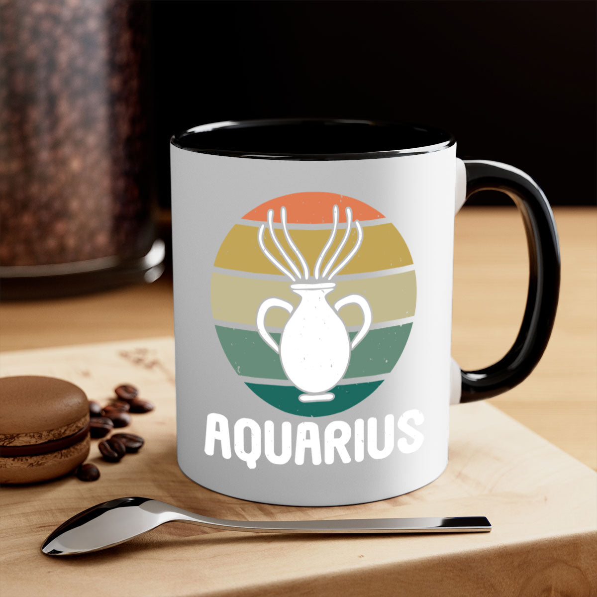 Aquarius 78# Zodiac Mug with colorful handle and glossy finish, available in multiple colors and sizes.