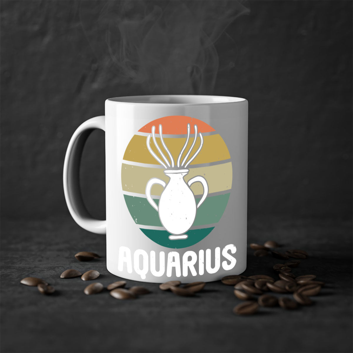 Aquarius 78# Zodiac Mug with colorful handle and glossy finish, available in multiple colors and sizes.