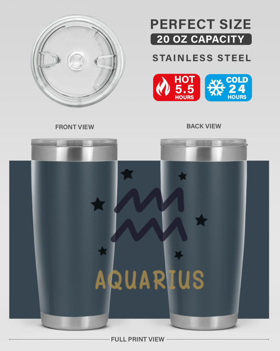 Aquarius 83# Zodiac Tumbler in stainless steel with a vibrant design, featuring a drink-thru lid and double wall insulation.