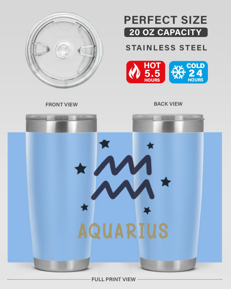 Aquarius 83# Zodiac Tumbler in stainless steel with a vibrant design, featuring a drink-thru lid and double wall insulation.
