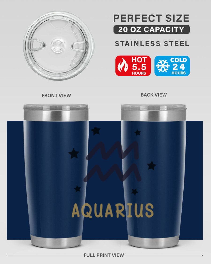 Aquarius 83# Zodiac Tumbler in stainless steel with a vibrant design, featuring a drink-thru lid and double wall insulation.
