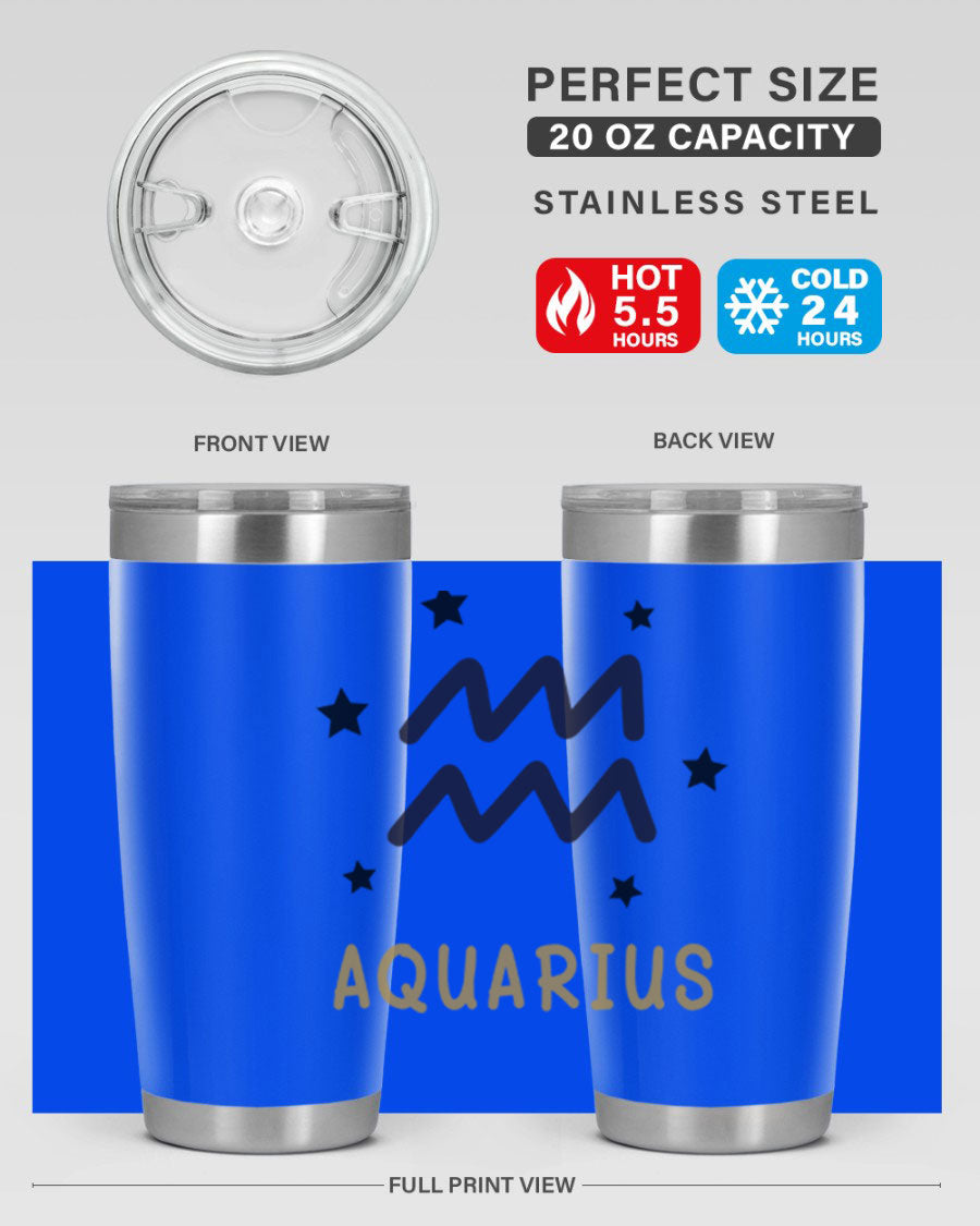 Aquarius 83# Zodiac Tumbler in stainless steel with a vibrant design, featuring a drink-thru lid and double wall insulation.