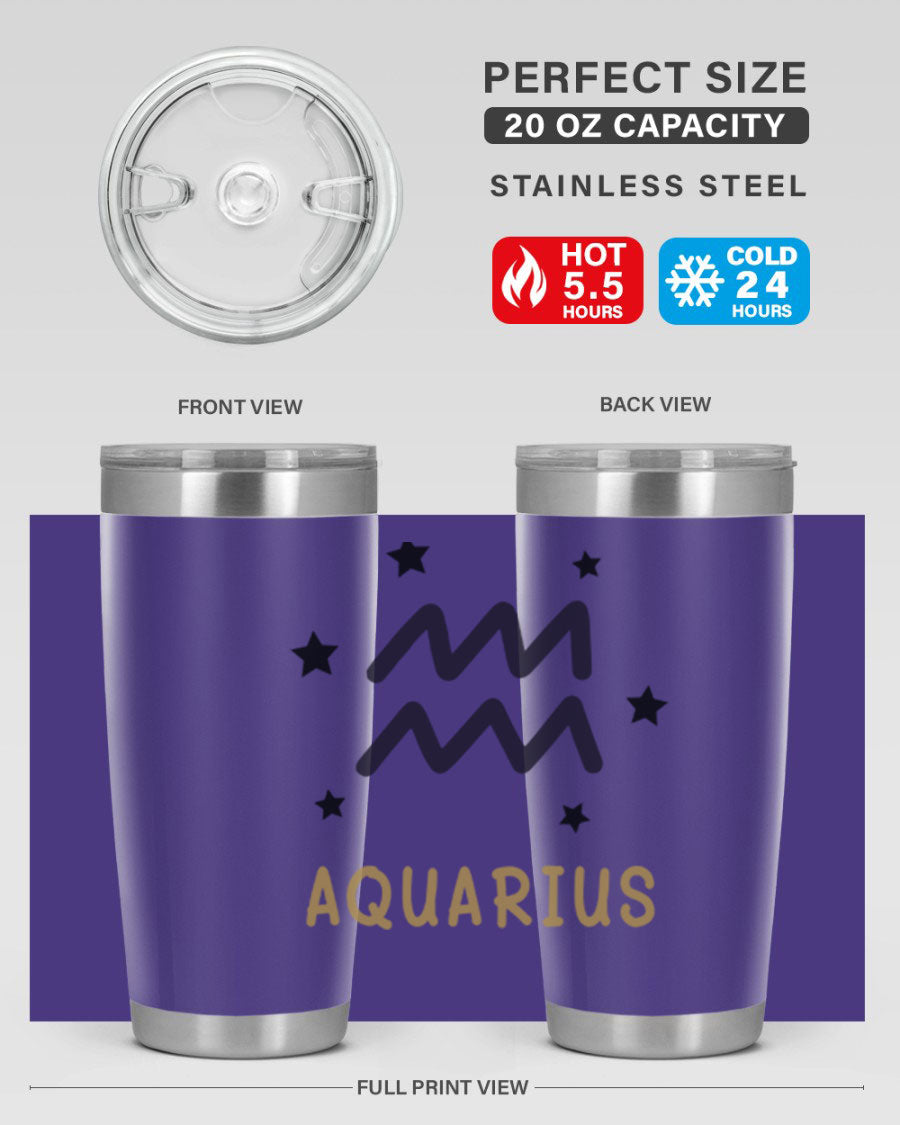 Aquarius 83# Zodiac Tumbler in stainless steel with a vibrant design, featuring a drink-thru lid and double wall insulation.