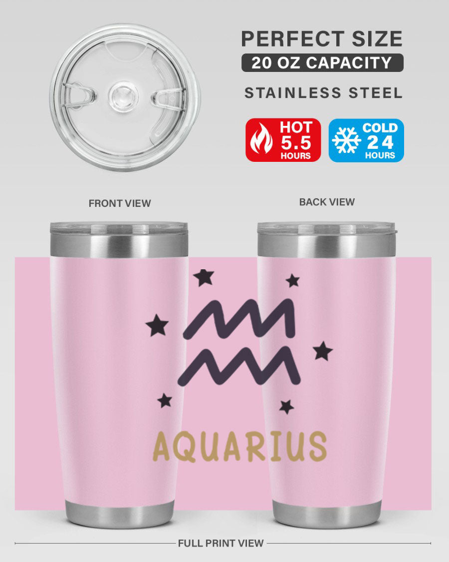 Aquarius 83# Zodiac Tumbler in stainless steel with a vibrant design, featuring a drink-thru lid and double wall insulation.