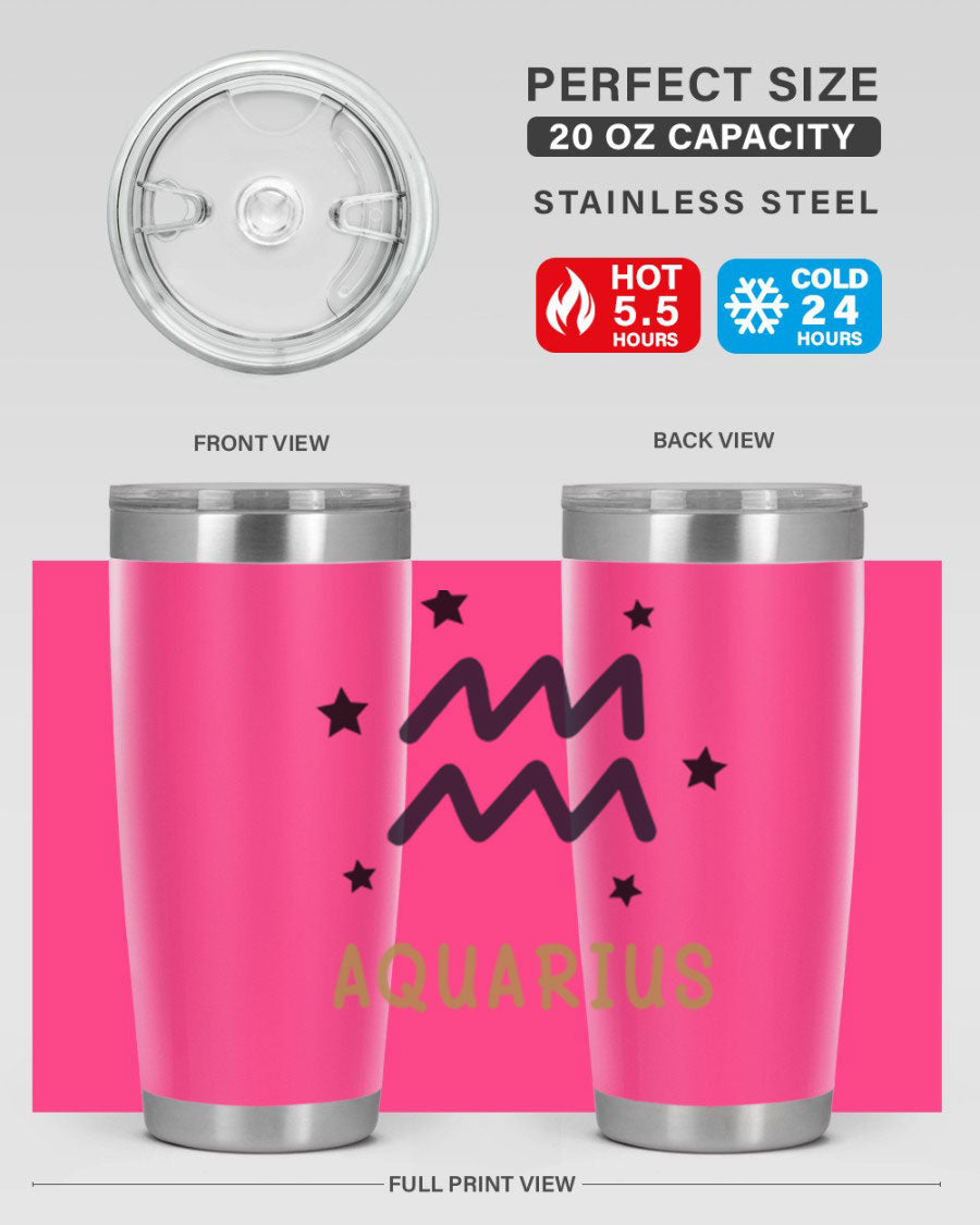 Aquarius 83# Zodiac Tumbler in stainless steel with a vibrant design, featuring a drink-thru lid and double wall insulation.