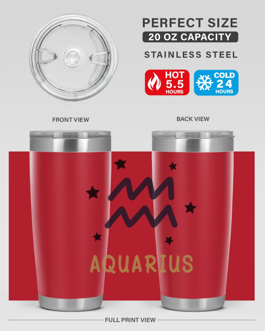 Aquarius 83# Zodiac Tumbler in stainless steel with a vibrant design, featuring a drink-thru lid and double wall insulation.