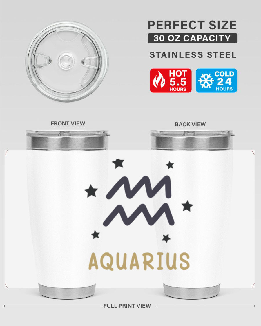 Aquarius 83# Zodiac Tumbler in stainless steel with a vibrant design, featuring a drink-thru lid and double wall insulation.