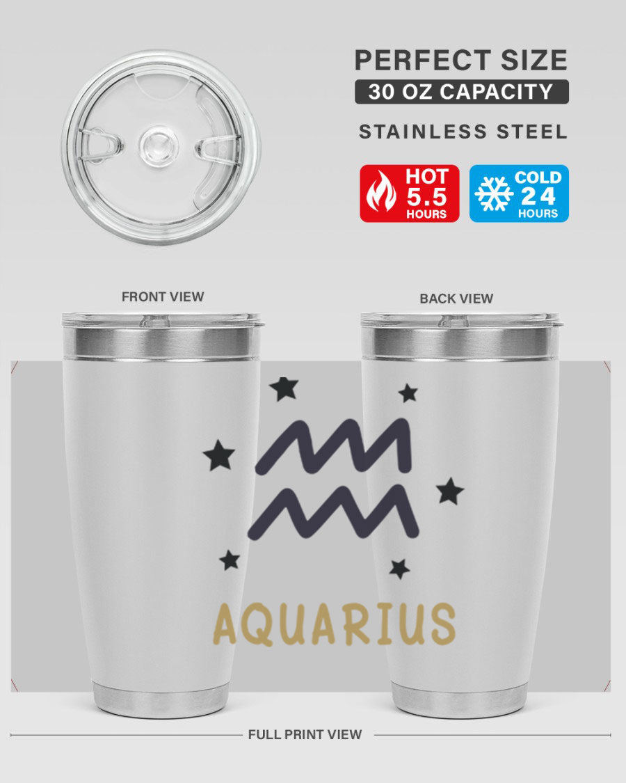 Aquarius 83# Zodiac Tumbler in stainless steel with a vibrant design, featuring a drink-thru lid and double wall insulation.