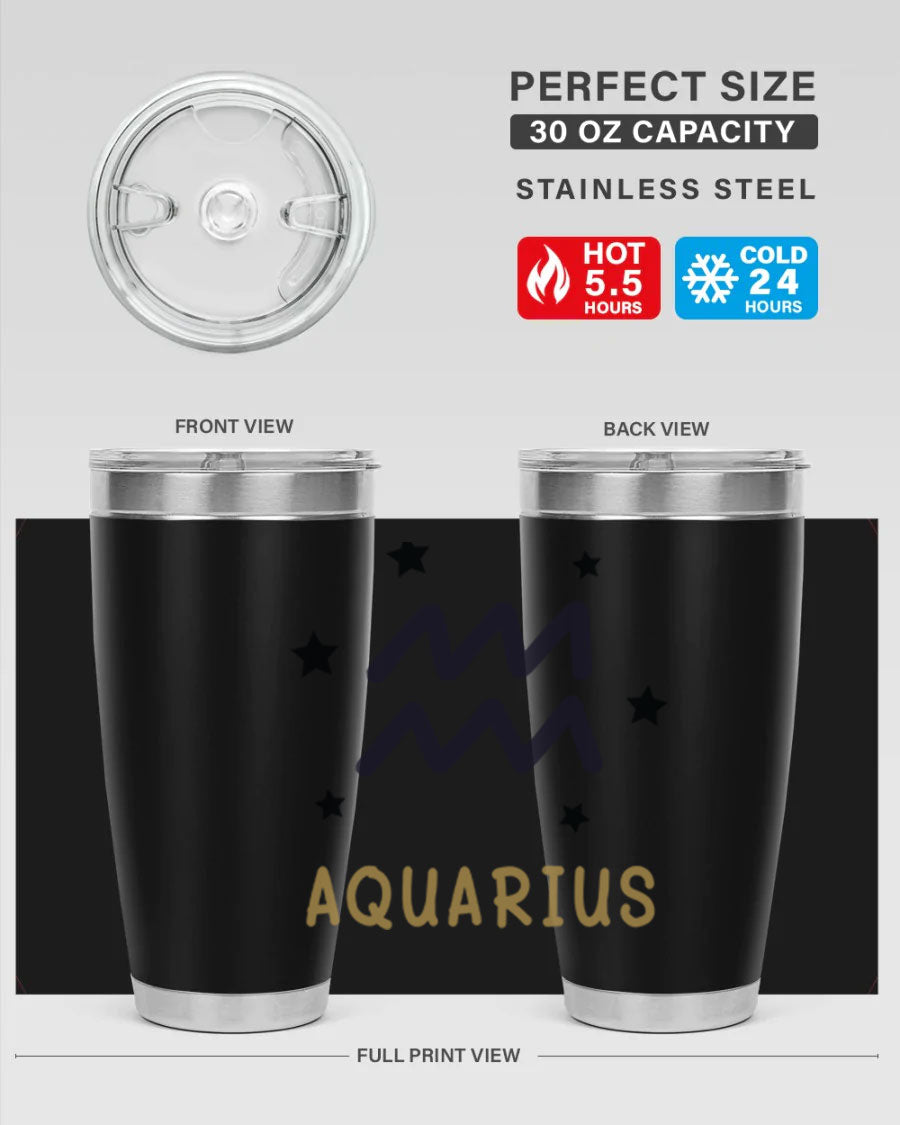 Aquarius 83# Zodiac Tumbler in stainless steel with a vibrant design, featuring a drink-thru lid and double wall insulation.