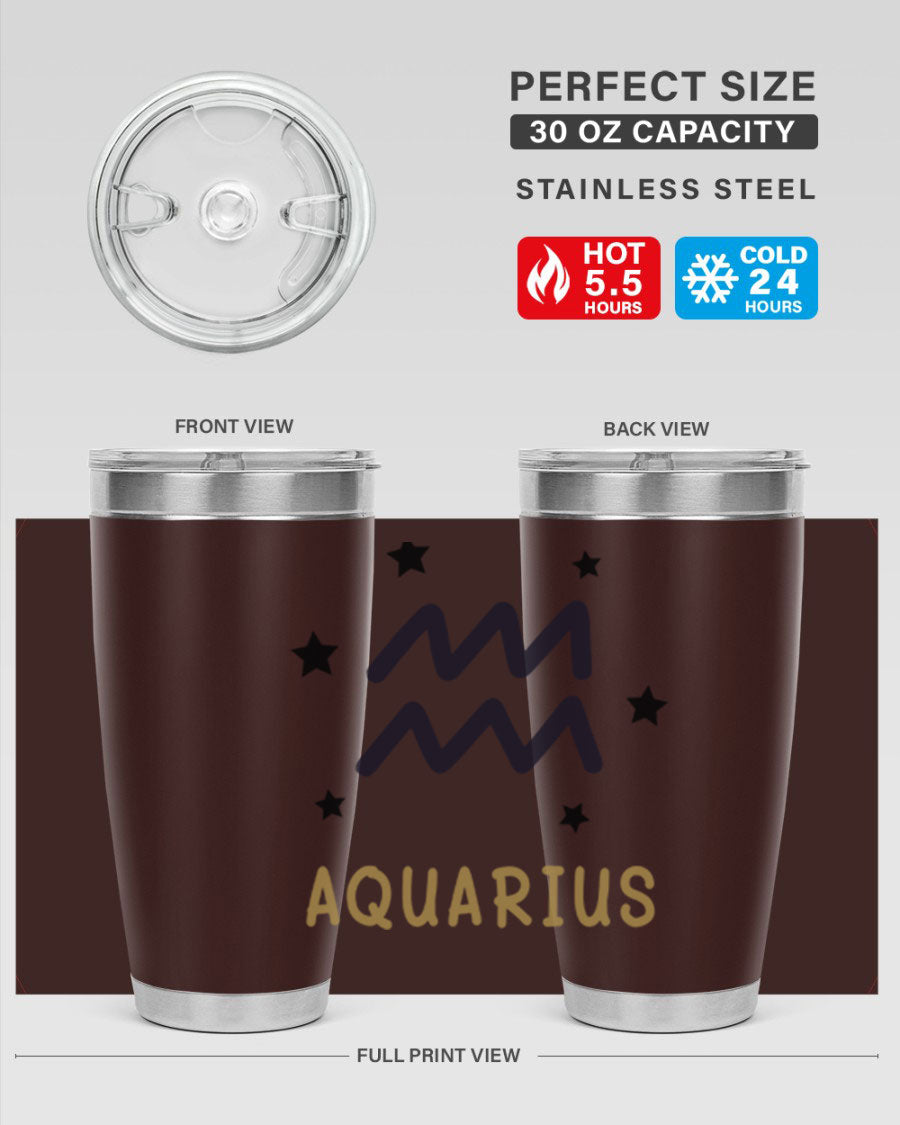 Aquarius 83# Zodiac Tumbler in stainless steel with a vibrant design, featuring a drink-thru lid and double wall insulation.