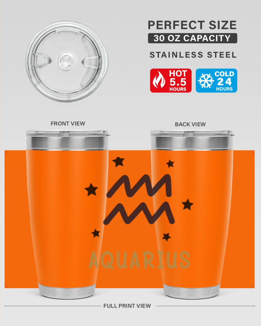 Aquarius 83# Zodiac Tumbler in stainless steel with a vibrant design, featuring a drink-thru lid and double wall insulation.