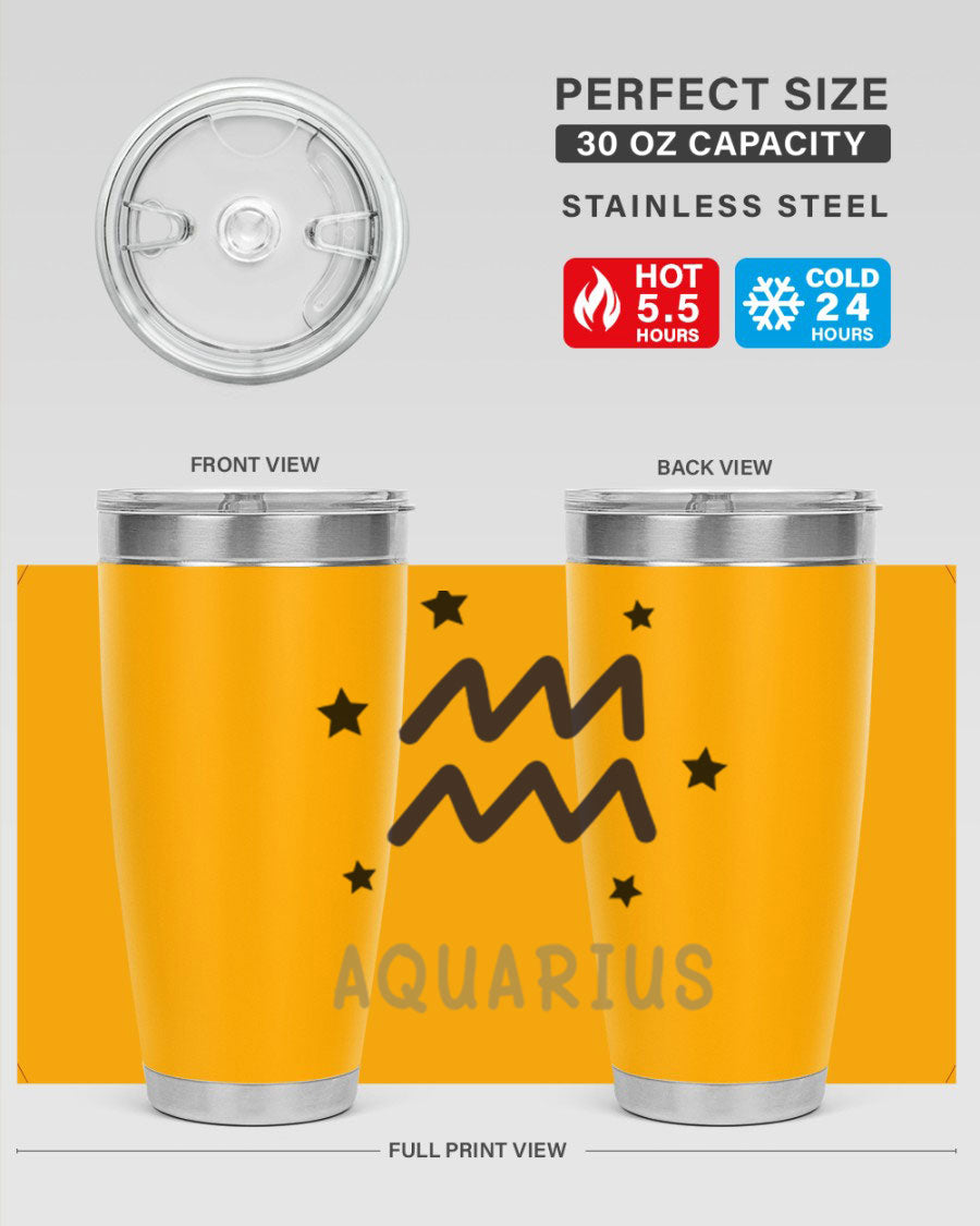 Aquarius 83# Zodiac Tumbler in stainless steel with a vibrant design, featuring a drink-thru lid and double wall insulation.