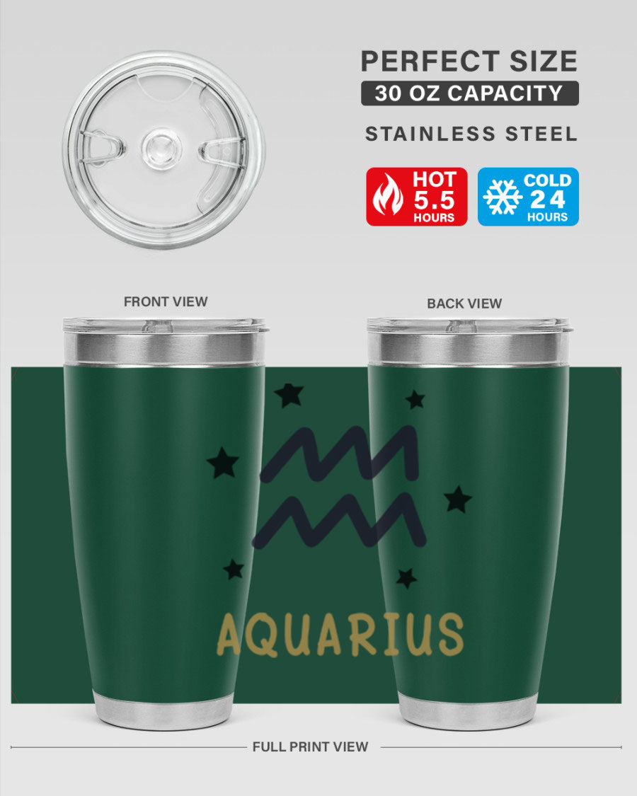 Aquarius 83# Zodiac Tumbler in stainless steel with a vibrant design, featuring a drink-thru lid and double wall insulation.