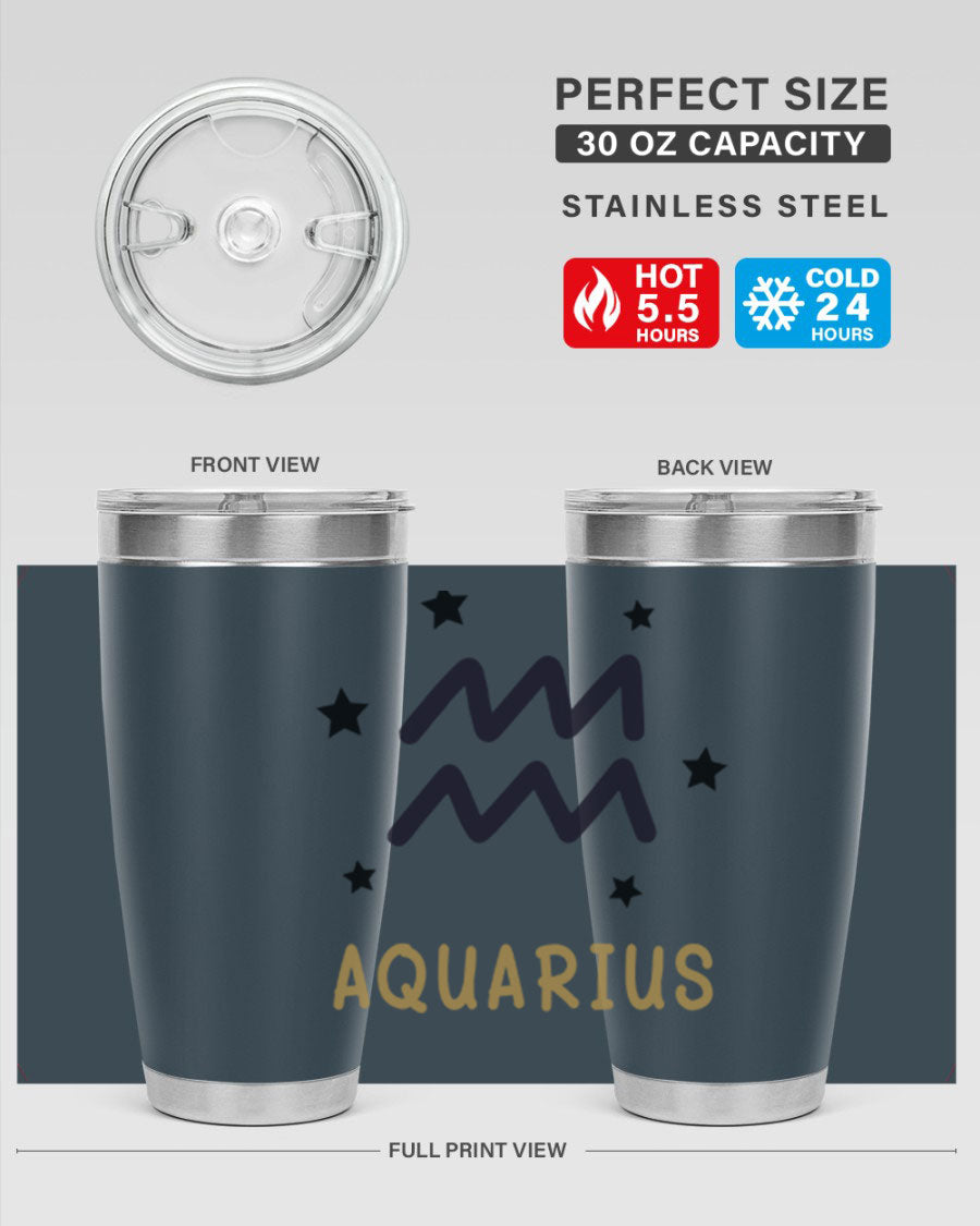 Aquarius 83# Zodiac Tumbler in stainless steel with a vibrant design, featuring a drink-thru lid and double wall insulation.