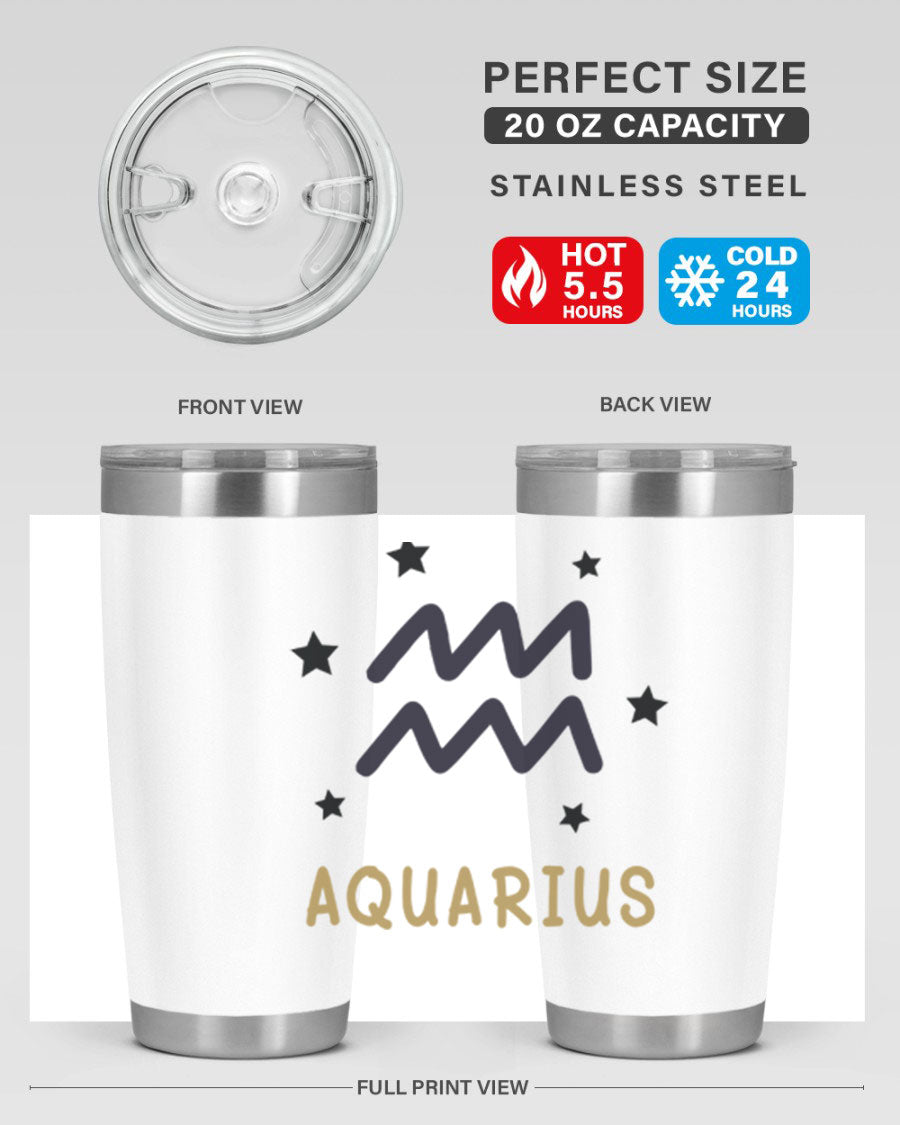 Aquarius 83# Zodiac Tumbler in stainless steel with a vibrant design, featuring a drink-thru lid and double wall insulation.