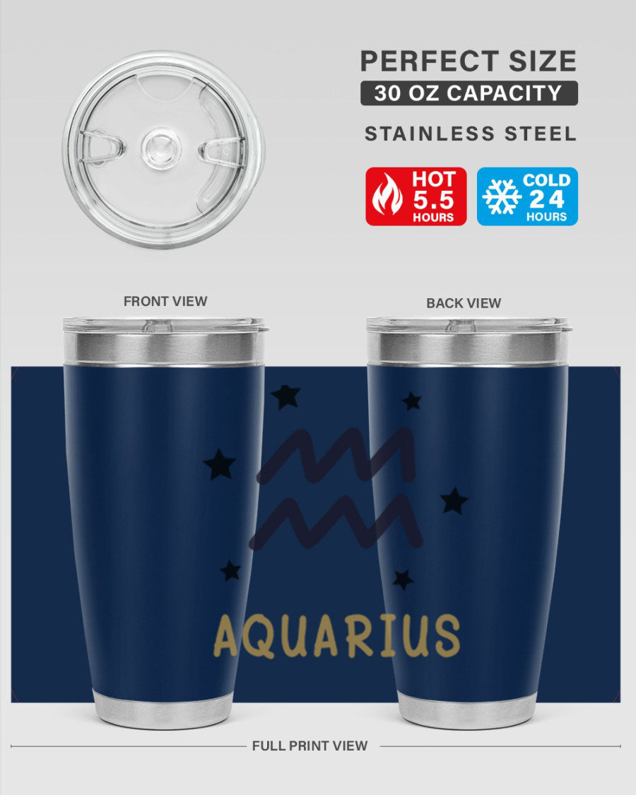 Aquarius 83# Zodiac Tumbler in stainless steel with a vibrant design, featuring a drink-thru lid and double wall insulation.