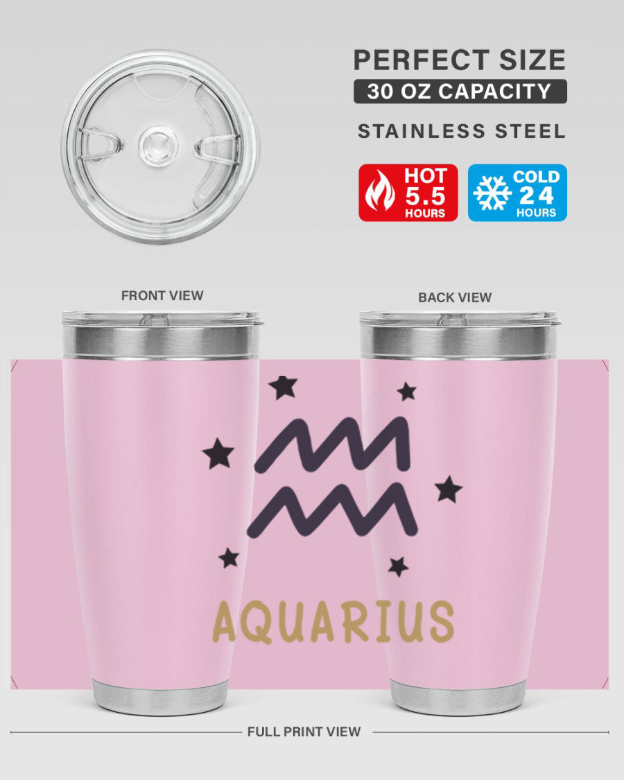 Aquarius 83# Zodiac Tumbler in stainless steel with a vibrant design, featuring a drink-thru lid and double wall insulation.