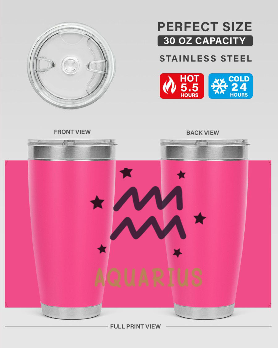 Aquarius 83# Zodiac Tumbler in stainless steel with a vibrant design, featuring a drink-thru lid and double wall insulation.