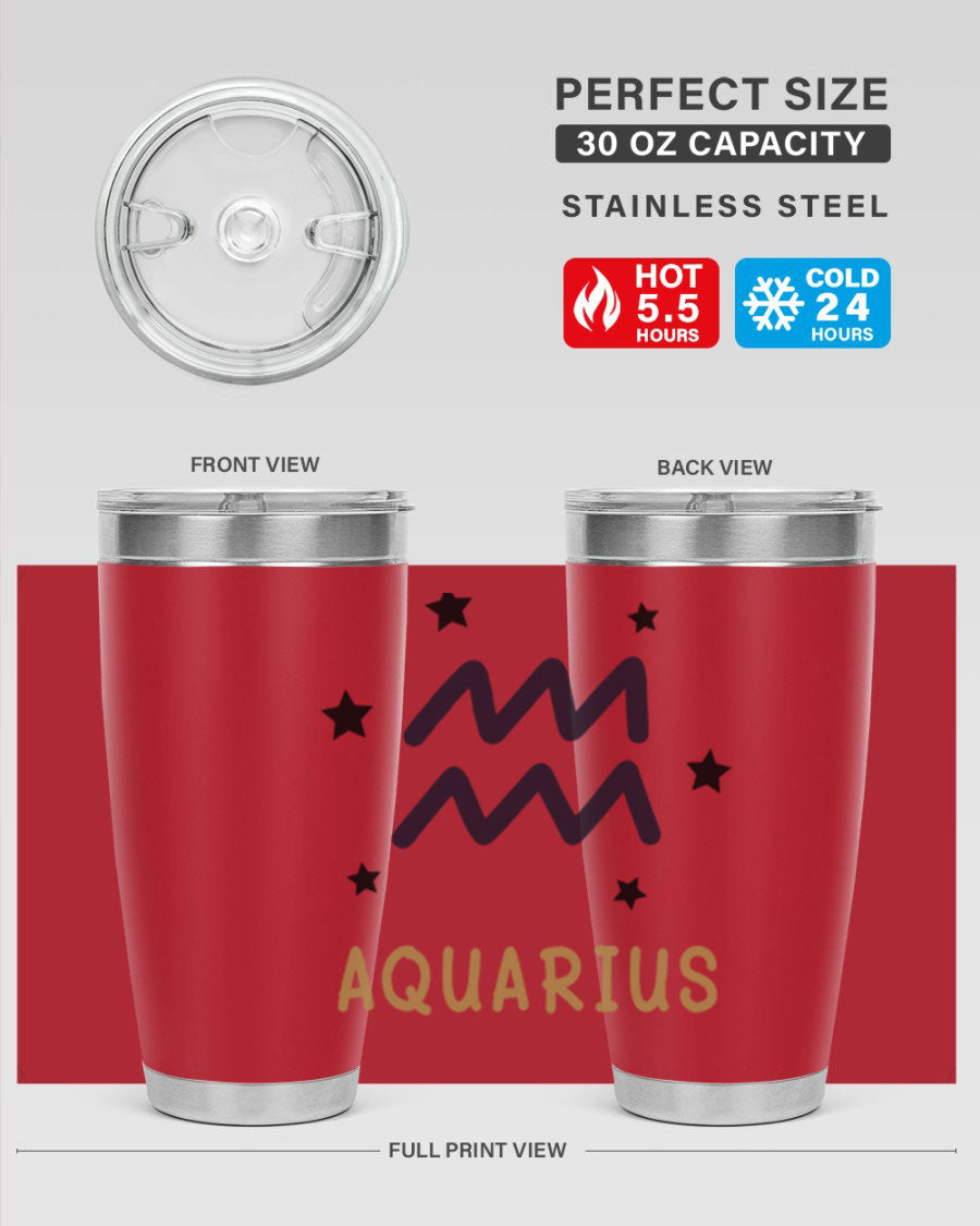Aquarius 83# Zodiac Tumbler in stainless steel with a vibrant design, featuring a drink-thru lid and double wall insulation.