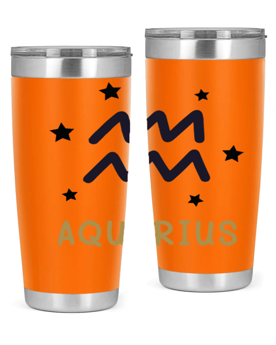 Aquarius 83# Zodiac Tumbler in stainless steel with a vibrant design, featuring a drink-thru lid and double wall insulation.
