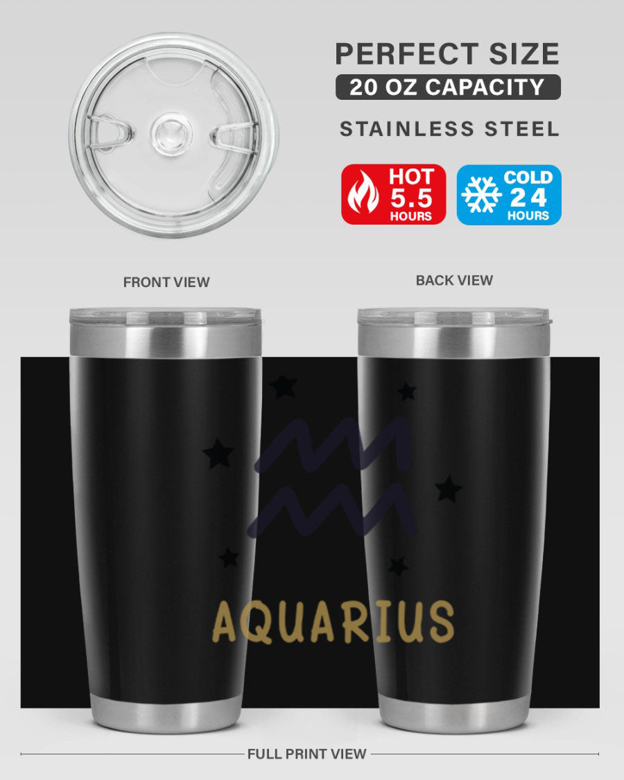 Aquarius 83# Zodiac Tumbler in stainless steel with a vibrant design, featuring a drink-thru lid and double wall insulation.