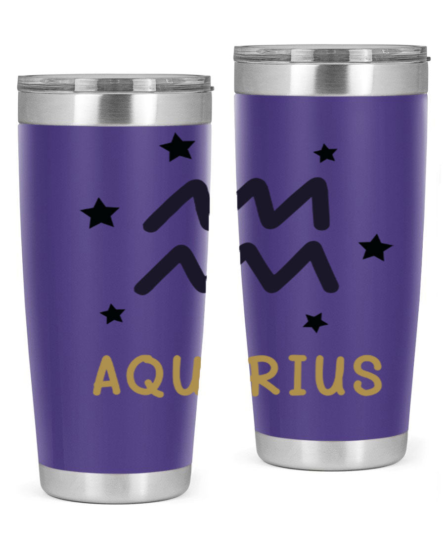 Aquarius 83# Zodiac Tumbler in stainless steel with a vibrant design, featuring a drink-thru lid and double wall insulation.