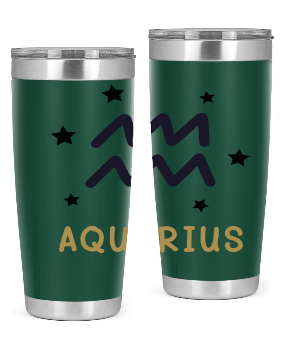 Aquarius 83# Zodiac Tumbler in stainless steel with a vibrant design, featuring a drink-thru lid and double wall insulation.