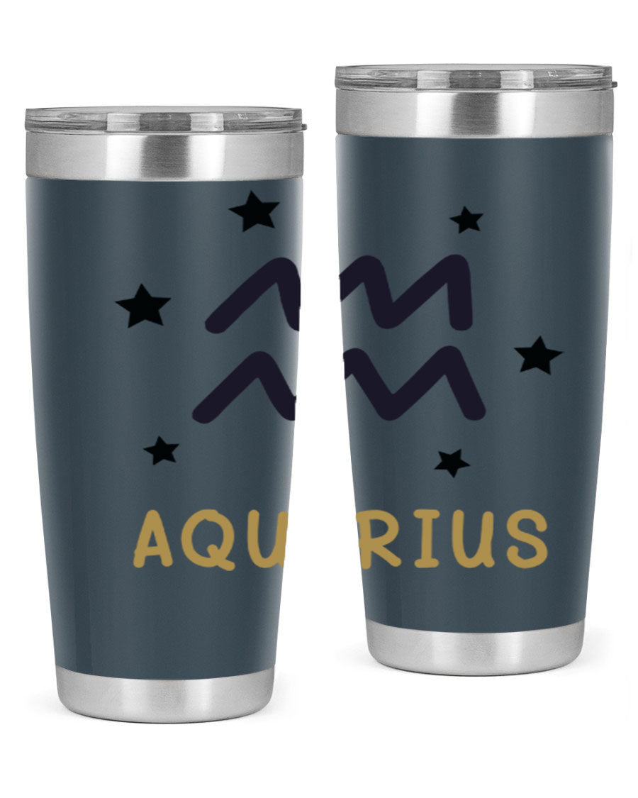 Aquarius 83# Zodiac Tumbler in stainless steel with a vibrant design, featuring a drink-thru lid and double wall insulation.