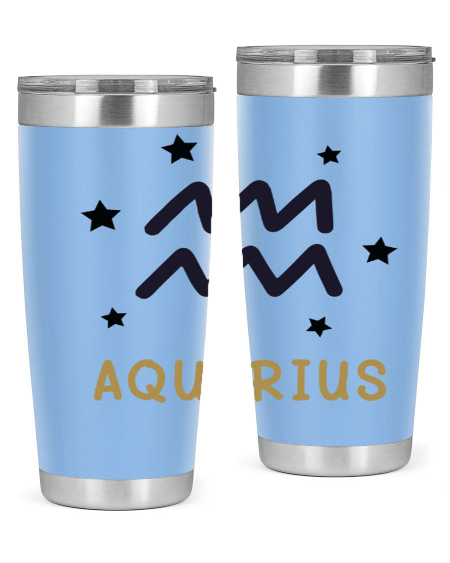 Aquarius 83# Zodiac Tumbler in stainless steel with a vibrant design, featuring a drink-thru lid and double wall insulation.