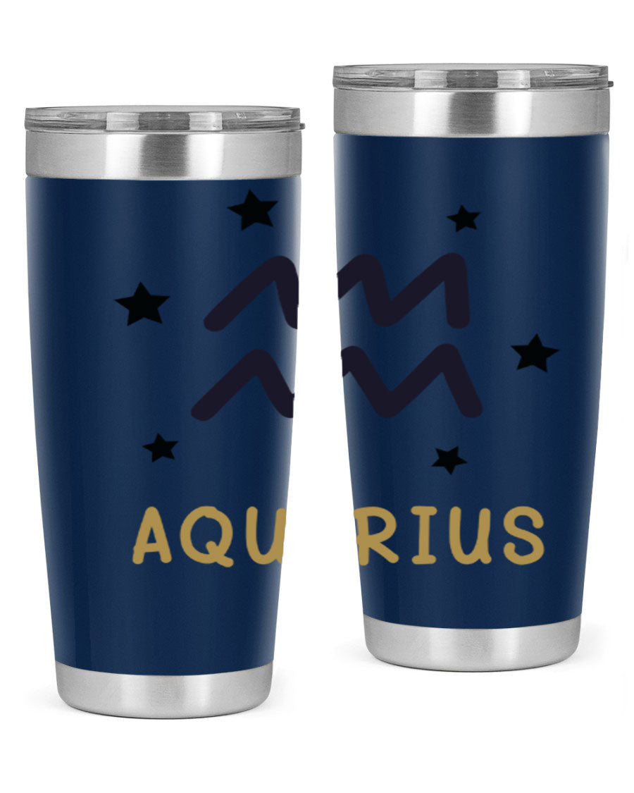 Aquarius 83# Zodiac Tumbler in stainless steel with a vibrant design, featuring a drink-thru lid and double wall insulation.