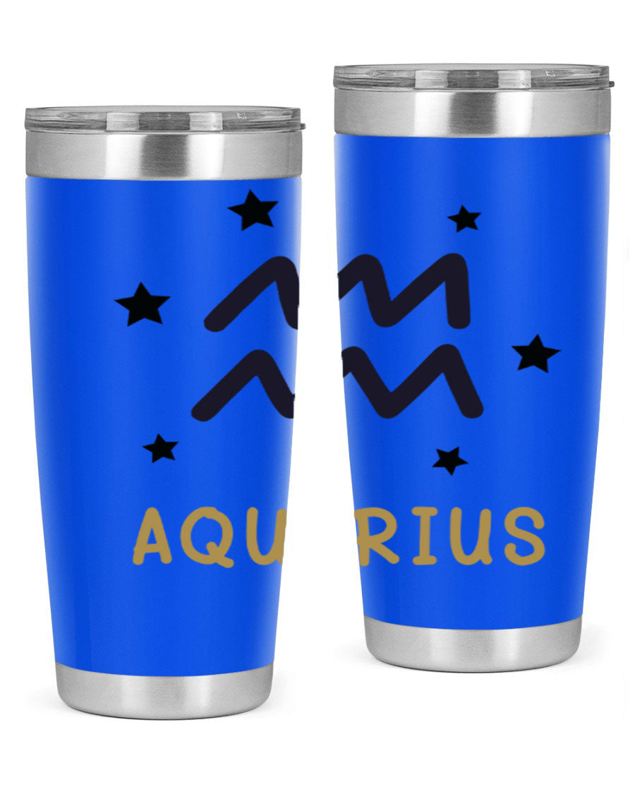 Aquarius 83# Zodiac Tumbler in stainless steel with a vibrant design, featuring a drink-thru lid and double wall insulation.