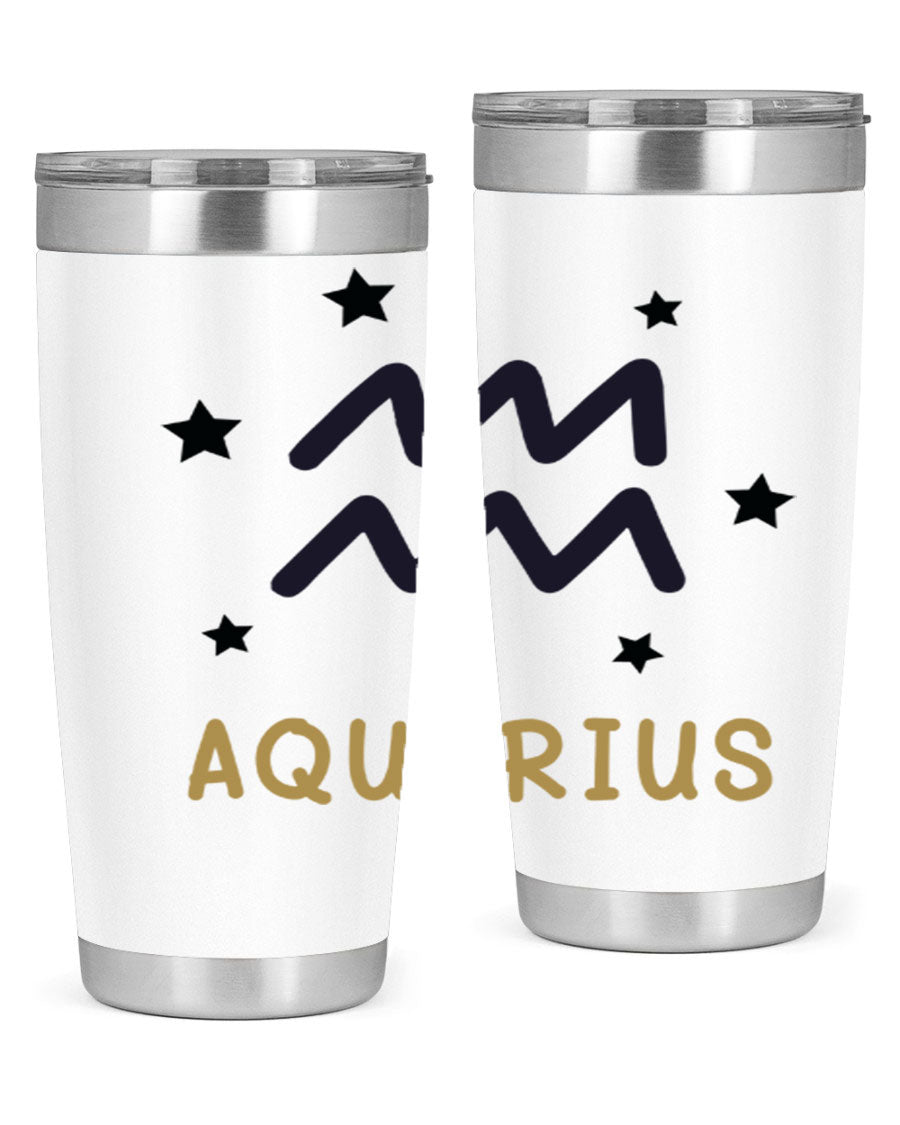Aquarius 83# Zodiac Tumbler in stainless steel with a vibrant design, featuring a drink-thru lid and double wall insulation.