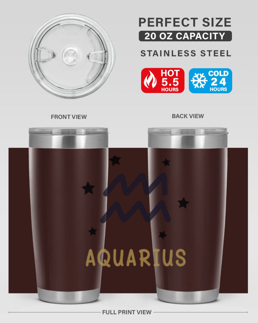 Aquarius 83# Zodiac Tumbler in stainless steel with a vibrant design, featuring a drink-thru lid and double wall insulation.