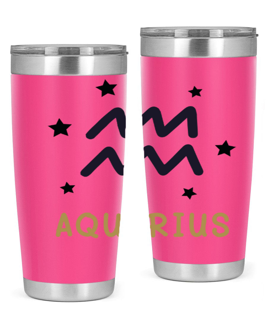 Aquarius 83# Zodiac Tumbler in stainless steel with a vibrant design, featuring a drink-thru lid and double wall insulation.