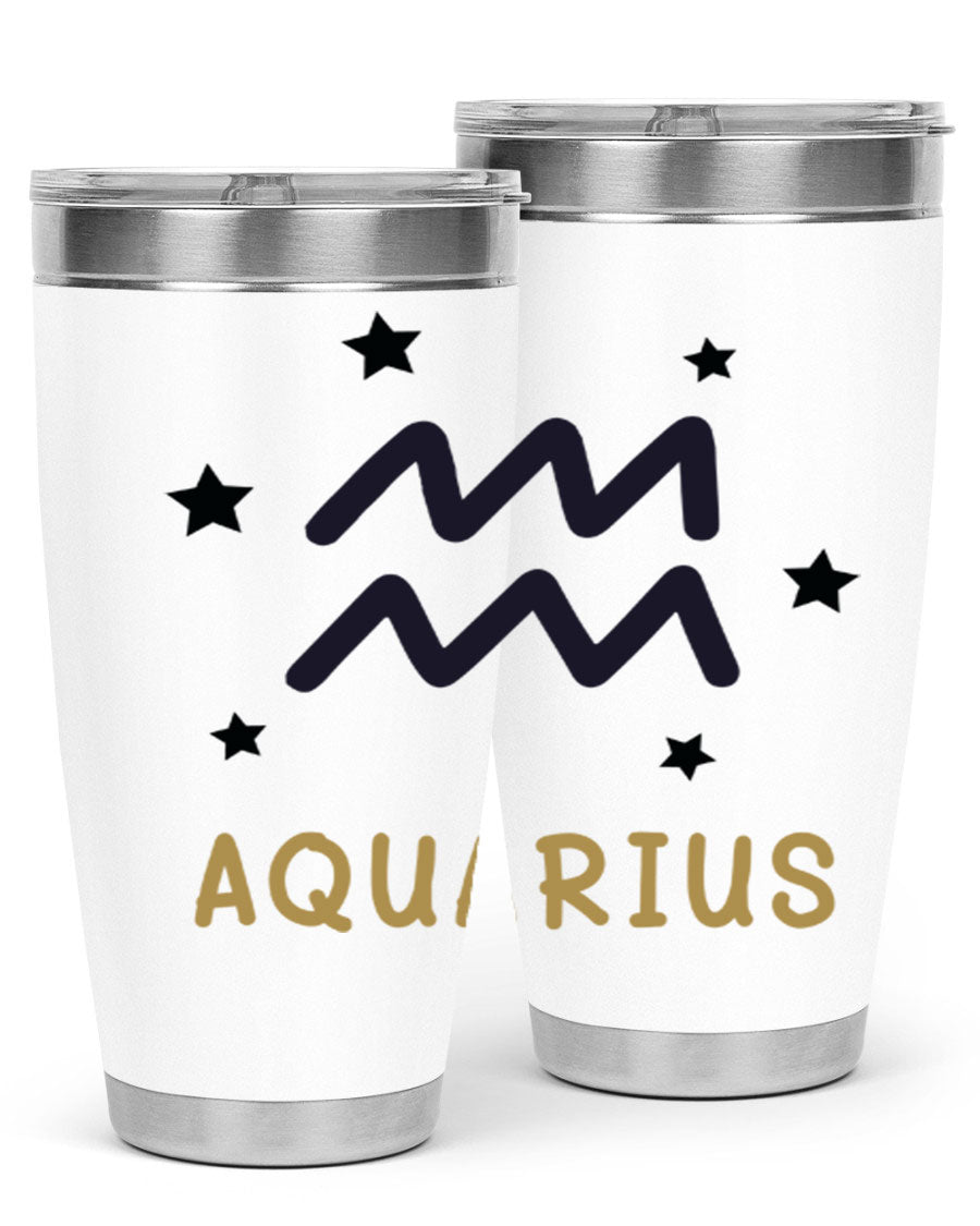 Aquarius 83# Zodiac Tumbler in stainless steel with a vibrant design, featuring a drink-thru lid and double wall insulation.