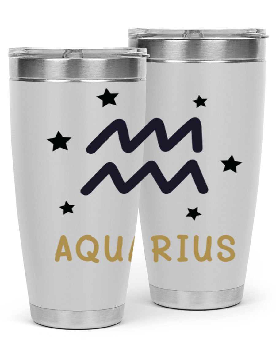 Aquarius 83# Zodiac Tumbler in stainless steel with a vibrant design, featuring a drink-thru lid and double wall insulation.