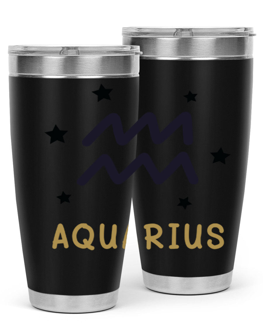 Aquarius 83# Zodiac Tumbler in stainless steel with a vibrant design, featuring a drink-thru lid and double wall insulation.