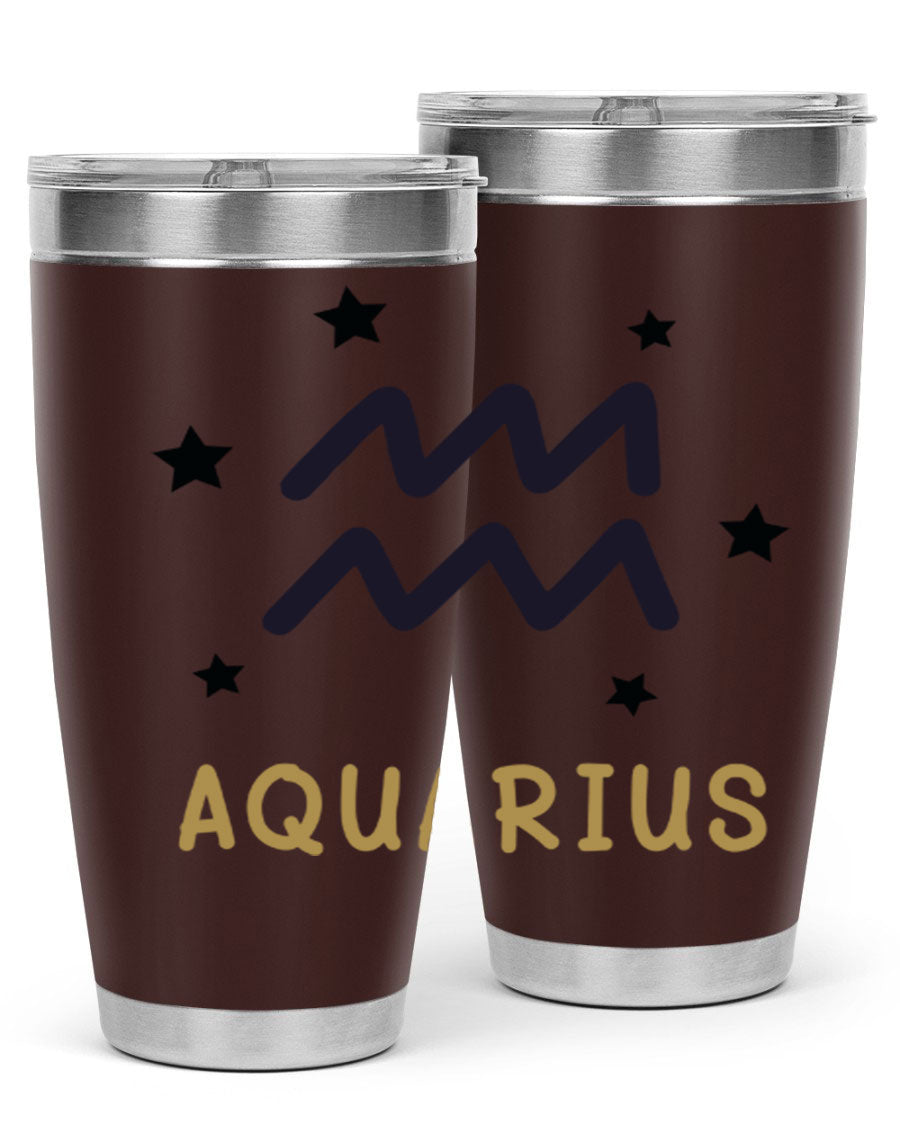 Aquarius 83# Zodiac Tumbler in stainless steel with a vibrant design, featuring a drink-thru lid and double wall insulation.