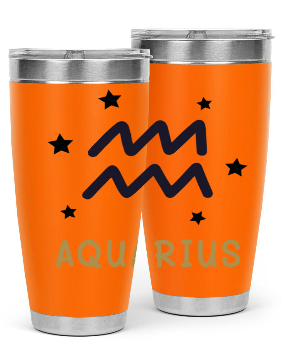 Aquarius 83# Zodiac Tumbler in stainless steel with a vibrant design, featuring a drink-thru lid and double wall insulation.