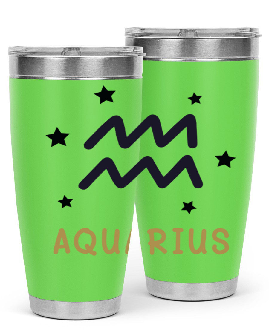 Aquarius 83# Zodiac Tumbler in stainless steel with a vibrant design, featuring a drink-thru lid and double wall insulation.